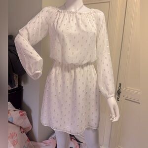 White House black market white with gold long sleeve mini dress
